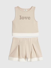 River Island Cream Premium Clean Contrast Tank Top & Shorts Set - Image 1 of 4