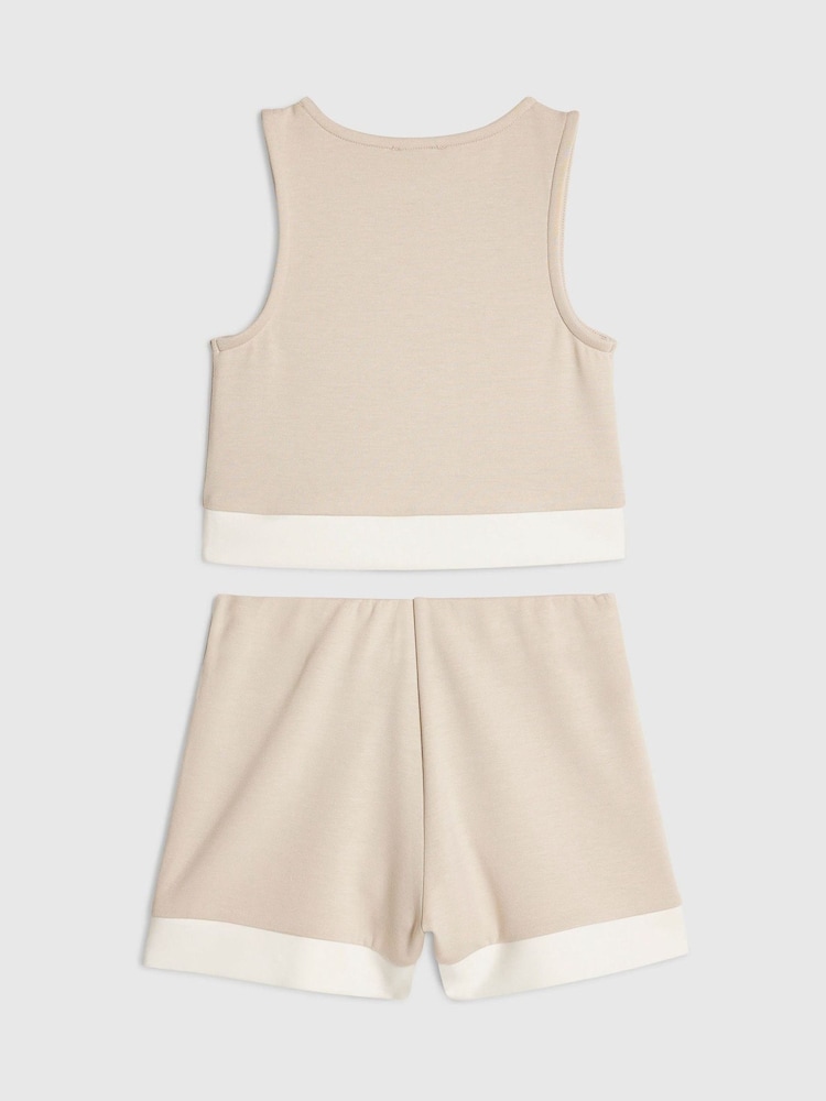 River Island Cream Premium Clean Contrast Tank Top & Shorts Set - Image 2 of 4