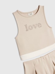 River Island Cream Premium Clean Contrast Tank Top & Shorts Set - Image 3 of 4