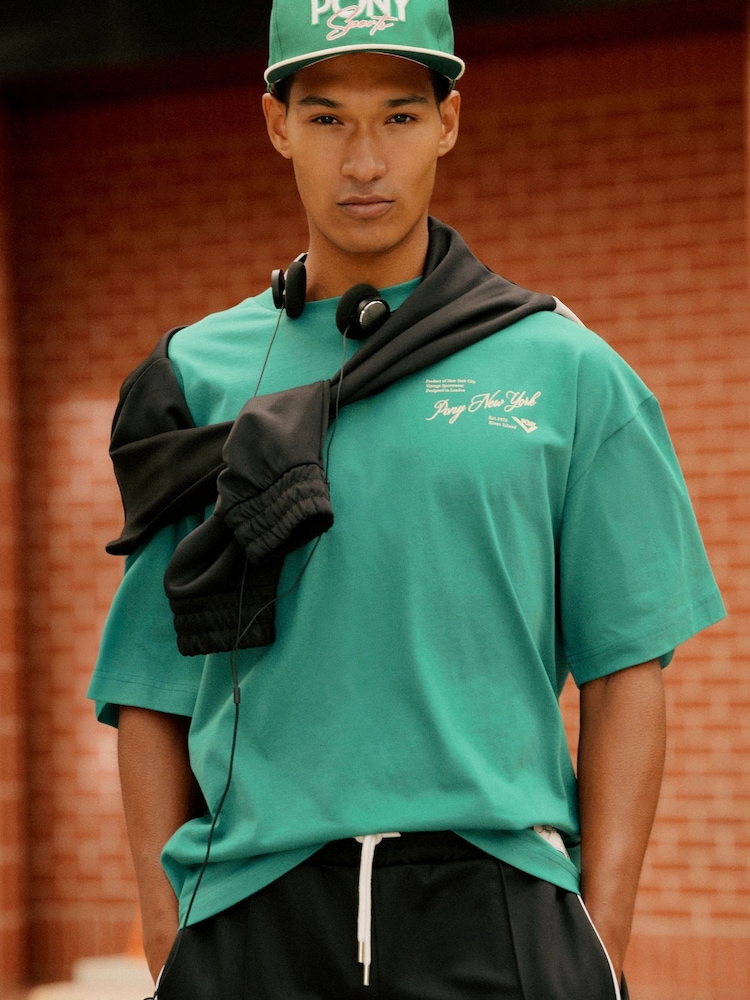 River Island Green Oversized Pony Embroidery T-Shirt - Image 1 of 2