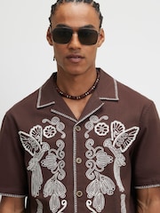 River Island Brown Del Maar Embroidery Revere Shirt - Image 4 of 4