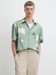River Island Green Regular Fit Sateen Floral Revere Shirt - Image 1 of 4