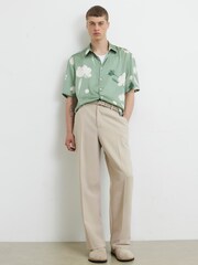 River Island Green Regular Fit Sateen Floral Revere Shirt - Image 2 of 4