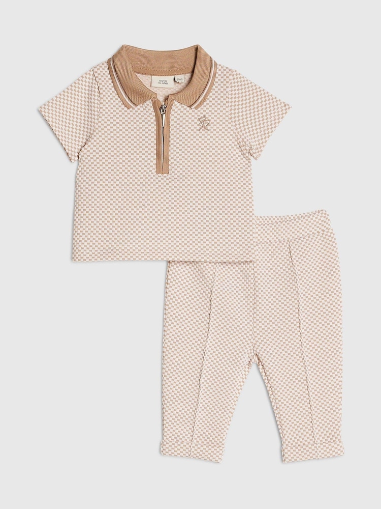 River Island Jacquard Polo & Joggers Set - Larawan 1 ng 5