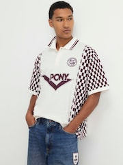 River Island Cream Oversized Pony Check Polo Shirt - Image 1 of 4