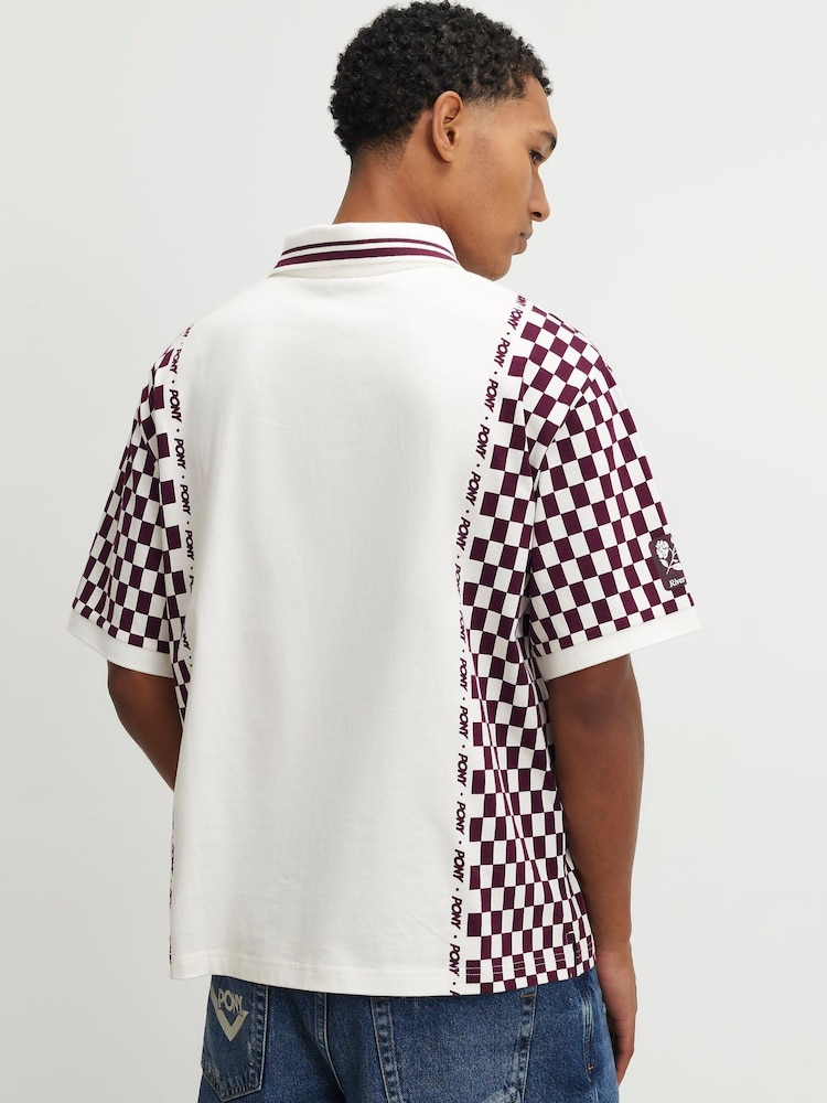 River Island Cream Oversized Pony Check Polo Shirt - Image 2 of 4