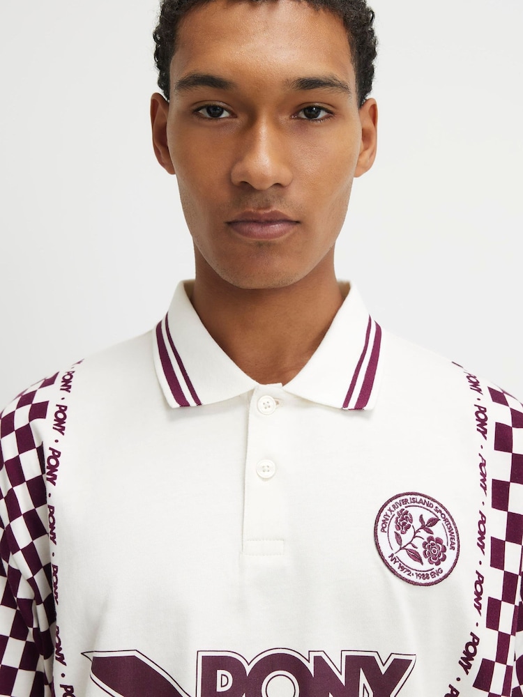 River Island Cream Oversized Pony Check Polo Shirt - Image 4 of 4