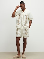 River Island Cream Regular Fit Palm Embroidery Revere Shirt - Image 3 of 4