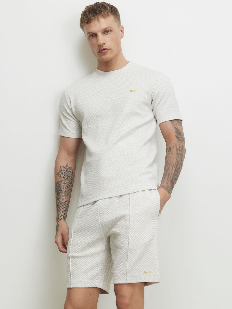 River Island Grey Slim Fit Jacquard T-Shirt - Image 1 of 4