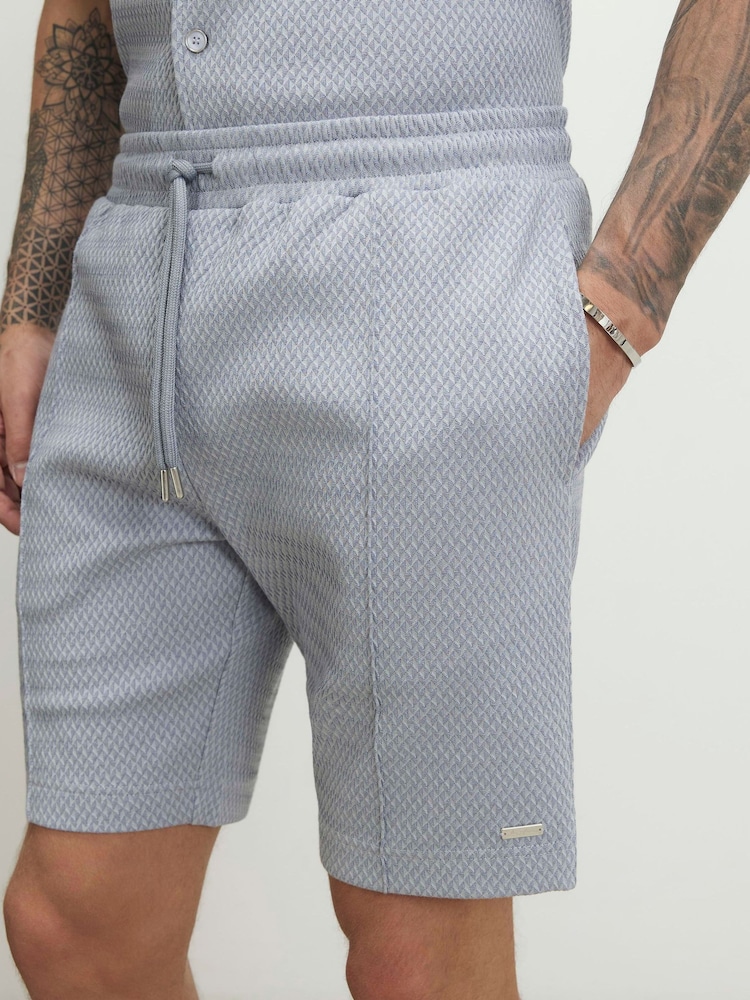 River Island Blue Slim Fit Jacquard Shorts - Image 4 of 4 River Island Blue Slim Fit Jacquard Shorts - Image 4 of 4