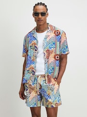 River Island Blue Del Marr Tile Revere Shirt - Image 1 of 4