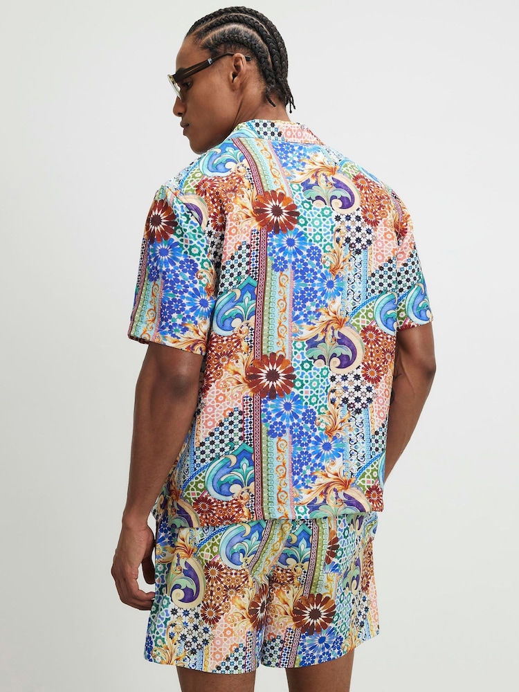 River Island Blue Del Marr Tile Revere Shirt - Image 2 of 4
