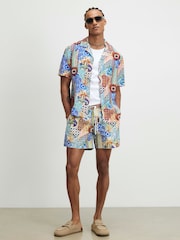 River Island Blue Del Marr Tile Revere Shirt - Image 3 of 4