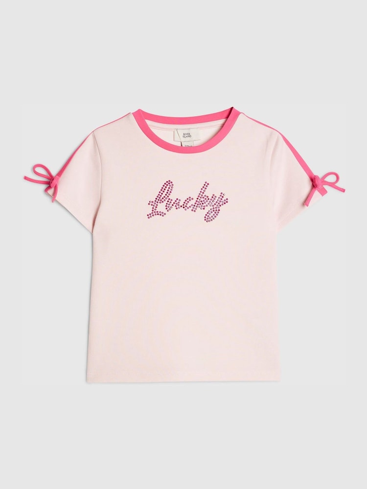 River Island Pink Premium Clean Bow Baby T-Shirt - Image 1 of 4 River Island Pink Premium Clean Bow Baby T-Shirt - Image 1 of 4