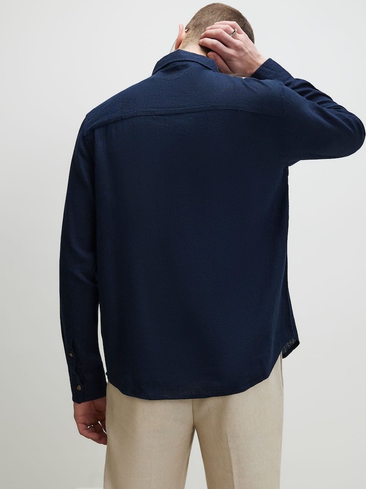 River Island Blue Regular Fit Linen Blend Shirt - Image 2 of 4 River Island Blue Regular Fit Linen Blend Shirt - Image 2 of 4