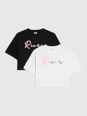River Island Black River Logo Crop T-Shirts 2 Pack - Image 1 of 4