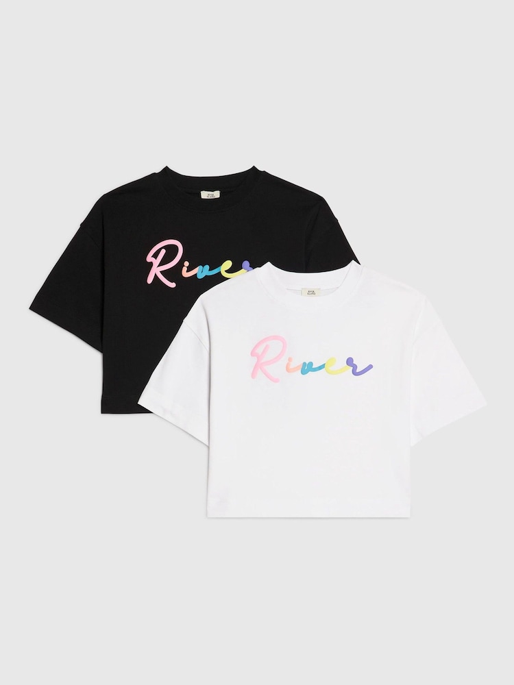 River Island Black River Logo Crop T-Shirts 2 Pack - Image 1 of 4