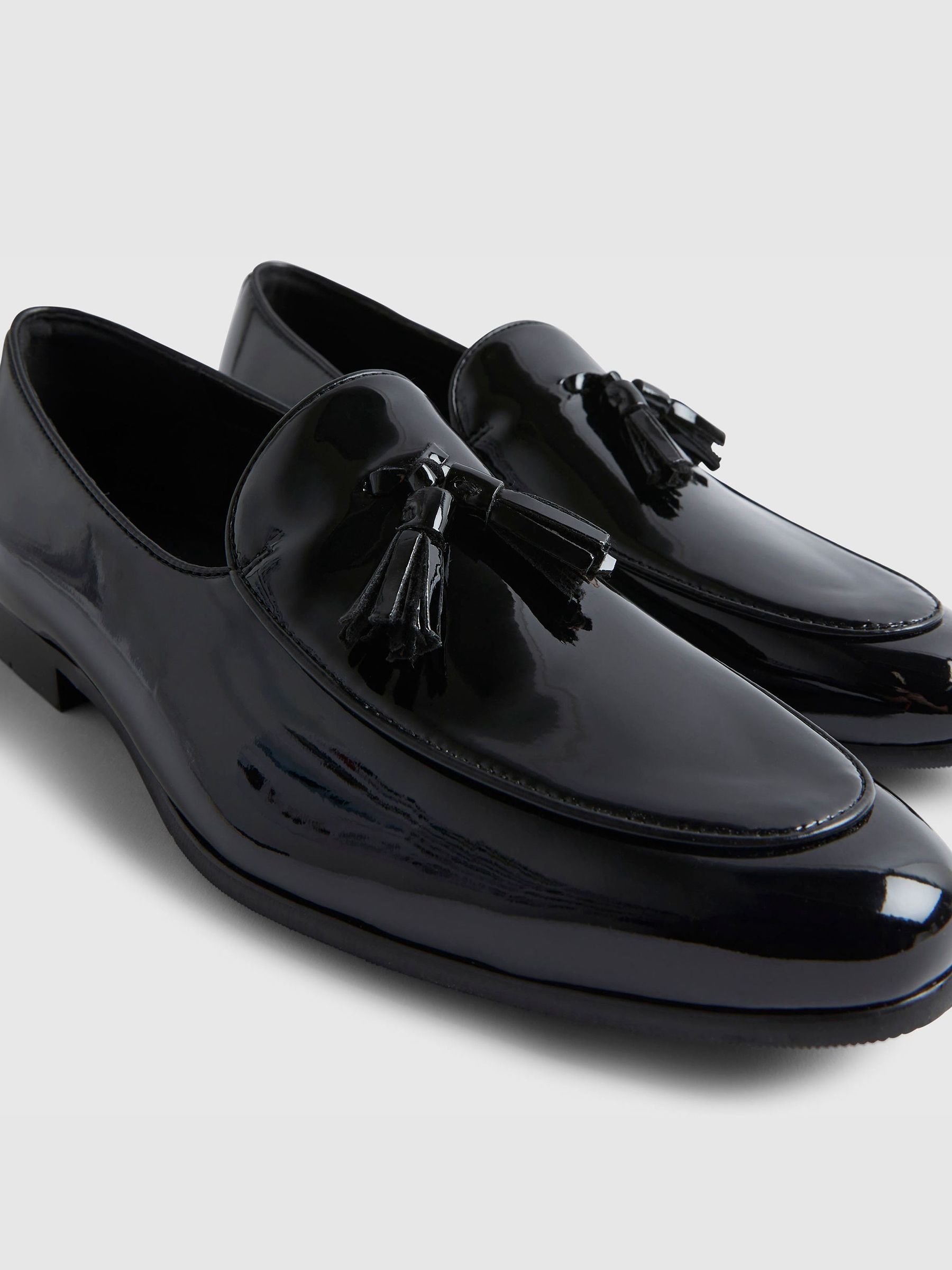 SIZE 8 /41. River Island patent pu leather loafer shoes. River Island River Island Patent saddle loafers in black  main image 2