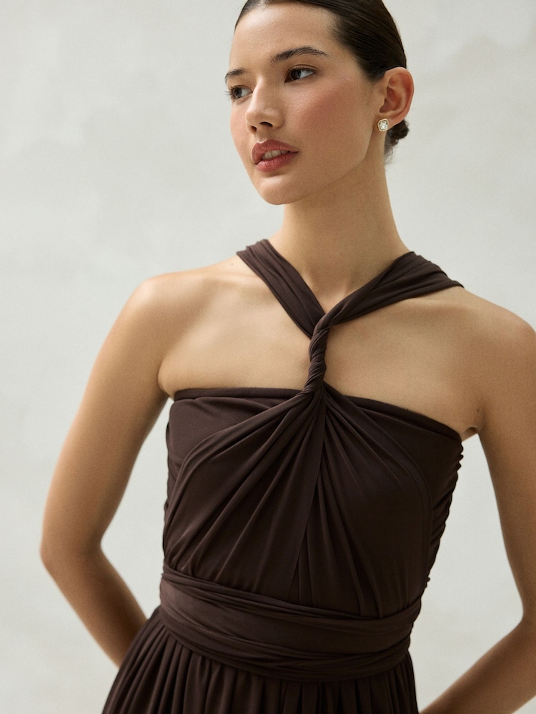 chocolate wedding guest dress Leely Women Pleated Asymmetrical Mother of the Bride A-Line Ruched Off the Shoulder Dress with Sleeves or a classic clutch for a complete festive look Brown Wedding Guest Dresses: Chocolate