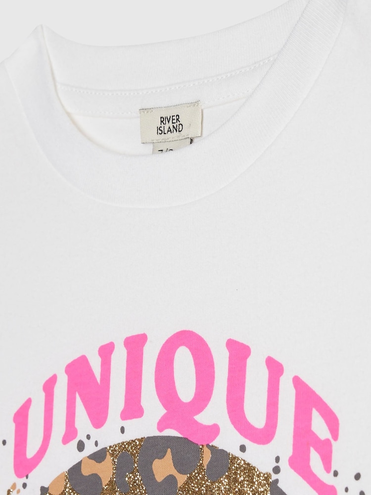 River Island White Leopard Smiley T-Shirt - Image 4 of 4