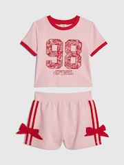 River Island Pink Lace Number Top & Runner Shorts Set - Image 1 of 4