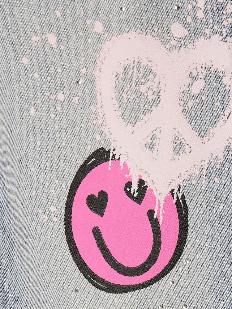 River Island Blue Straight Fit Neon Graffiti Jeans - Image 4 of 4