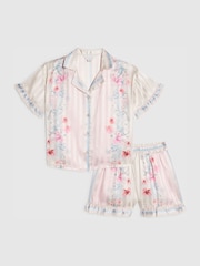 River Island Pink Floral Border Satin Pyjamas - Image 1 of 4