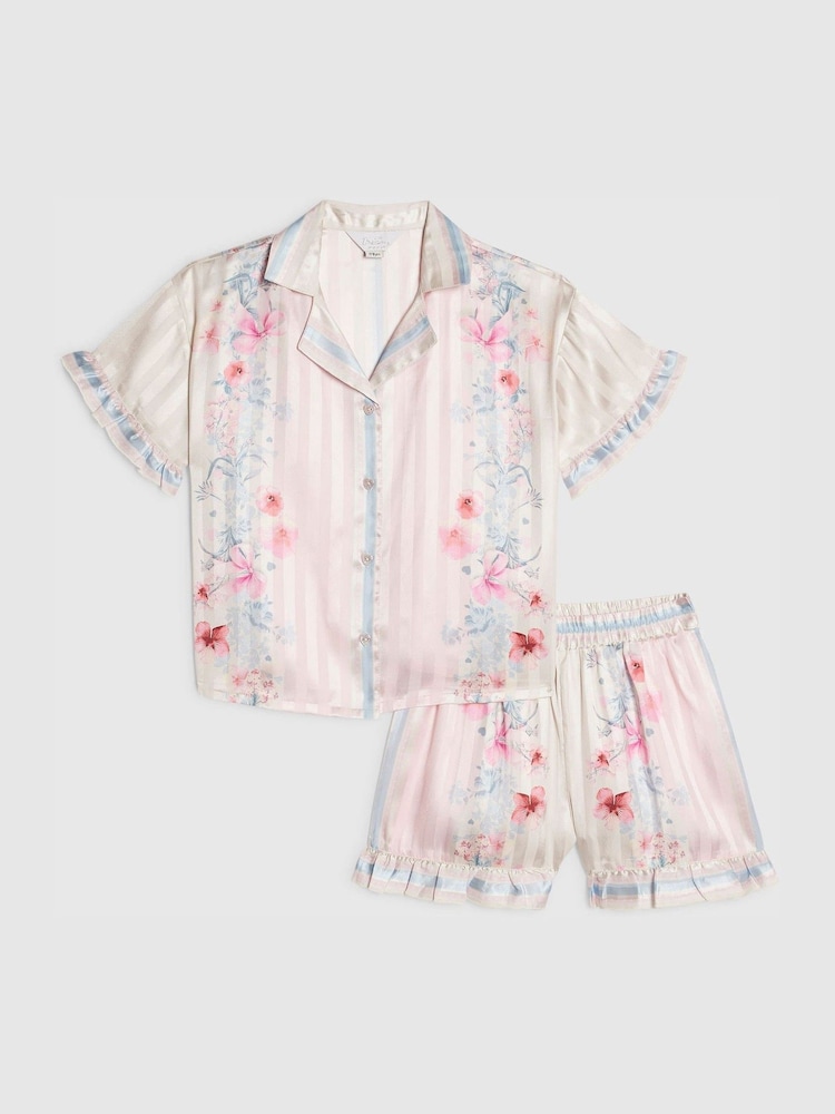 River Island Pink Floral Border Satin Pyjamas - Image 1 of 4 River Island Pink Floral Border Satin Pyjamas - Image 1 of 4