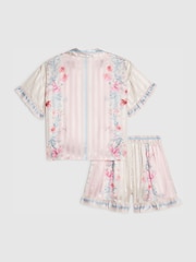 River Island Pink Floral Border Satin Pyjamas - Image 2 of 4