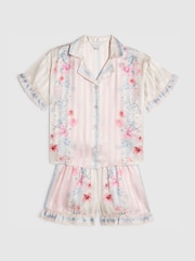 River Island Pink Floral Border Satin Pyjamas - Image 3 of 4