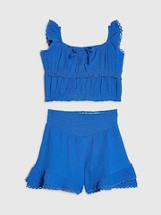 River Island Blue Frill Shirred Top & Shorts Set - Image 1 of 4