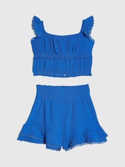 River Island Blue Frill Shirred Top & Shorts Set - Image 2 of 4