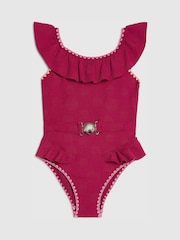 River Island Red Shell Texture Belt Swimsuit - Image 1 of 4