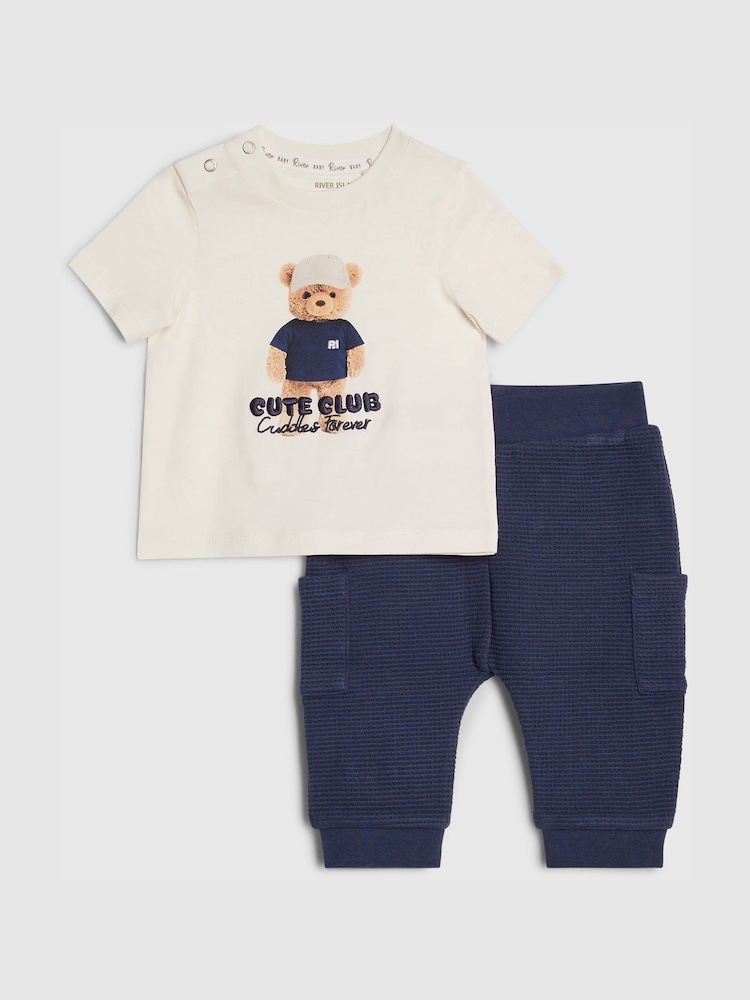 River Island Cream Cute Club Bear T-Shirt & Joggers Set - Image 1 of 5 River Island Cream Cute Club Bear T-Shirt & Joggers Set - Image 1 of 5