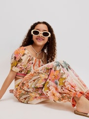 River Island Cream Del Maar Smock Top & Trousers Set - Image 1 of 6
