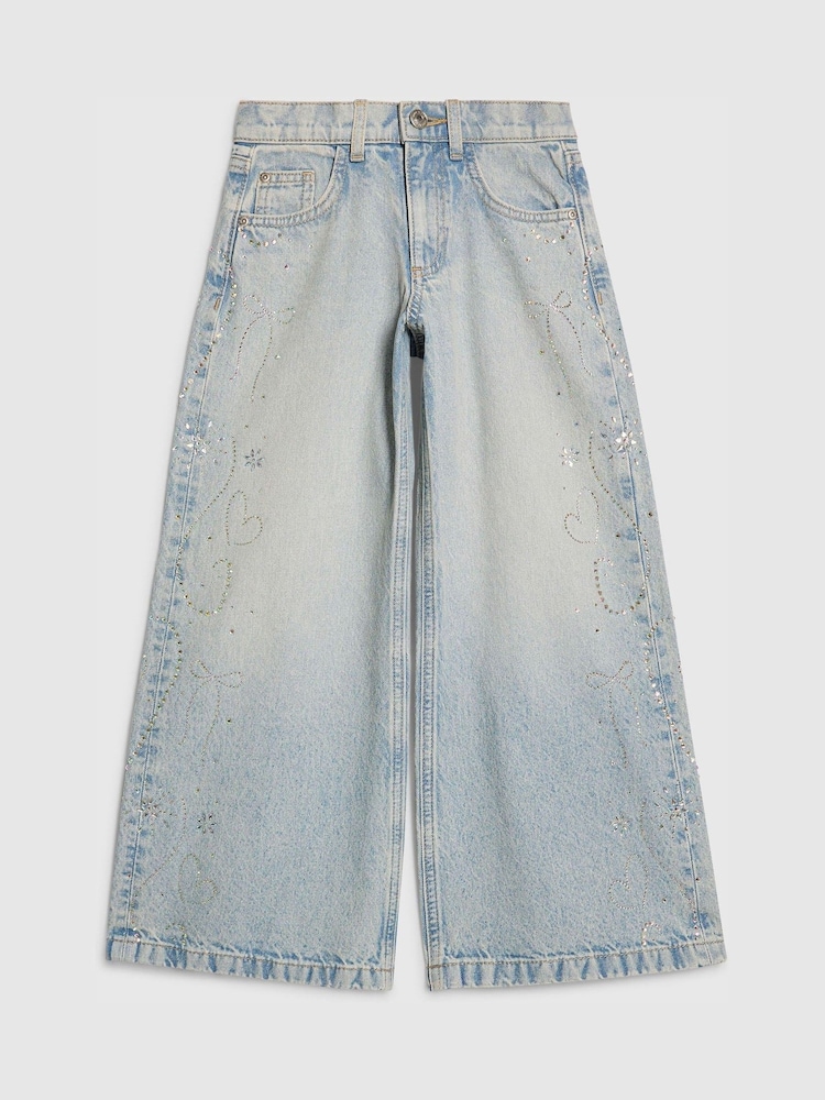 River Island Straight Fit Iridescent Hotfix Jeans - Imagen 1 de 4