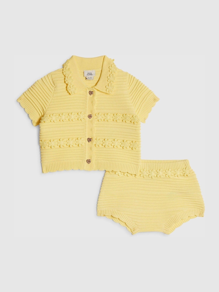 River Island Yellow Daisy Cardigan & Short Set - Image 1 of 5 River Island Yellow Daisy Cardigan & Short Set - Image 1 of 5