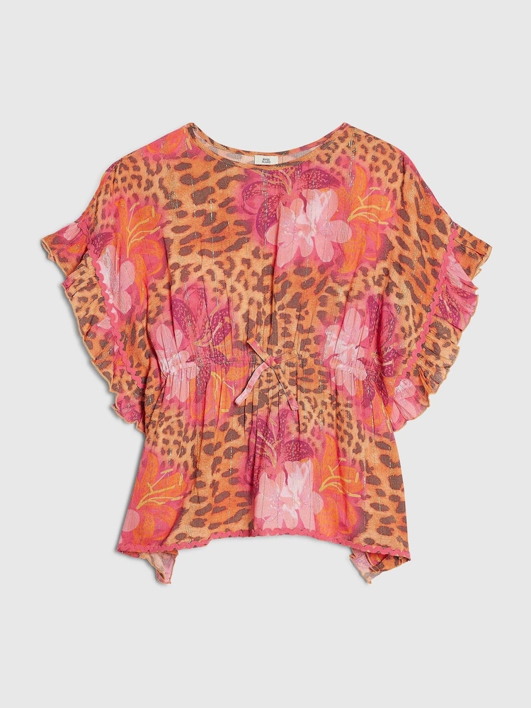 River Island Pink Floral Leopard Kaftan - Image 1 of 4 River Island Pink Floral Leopard Kaftan - Image 1 of 4