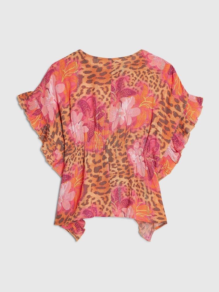 River Island Pink Floral Leopard Kaftan - Image 2 of 4 River Island Pink Floral Leopard Kaftan - Image 2 of 4