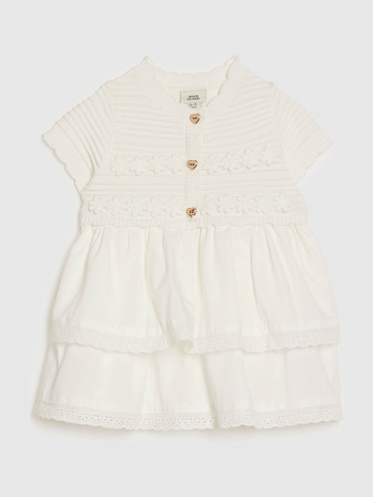 River Island White Knitted Broidery Dress - Image 1 of 4 River Island White Knitted Broidery Dress - Image 1 of 4