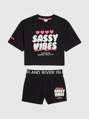 River Island Black T-Shirt & Runner Shorts Set - Image 1 of 4