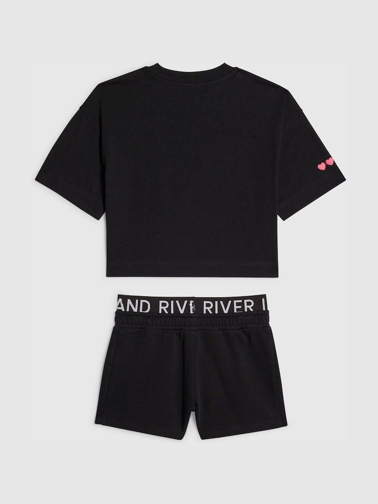 River Island Black T-Shirt & Runner Shorts Set - Image 2 of 4 River Island Black T-Shirt & Runner Shorts Set - Image 2 of 4