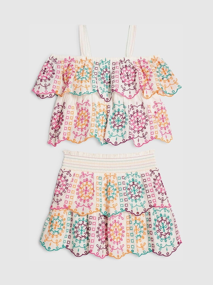 River Island Cream Embroidered Top & Rara Skirt Set - Image 1 of 3 River Island Cream Embroidered Top & Rara Skirt Set - Image 1 of 3