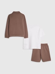 River Island Brown Scuba Harrington Jacket T-Shirt & Short 3 Piece Set - Image 2 of 4