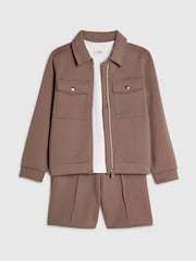 River Island Brown Scuba Harrington Jacket T-Shirt & Short 3 Piece Set - Image 3 of 4