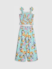 River Island Blue Cabbages & Roses Corsage Top & Trousers Set - Image 4 of 6