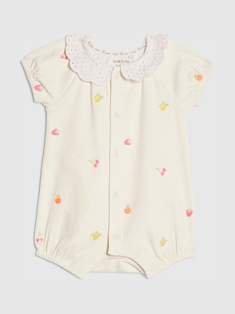 River Island Cream Collared Strawberry Romper - Image 1 of 4 River Island Cream Collared Strawberry Romper - Image 1 of 4