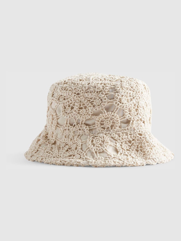 River Island Cream Crochet Bucket Hat - Image 1 of 3