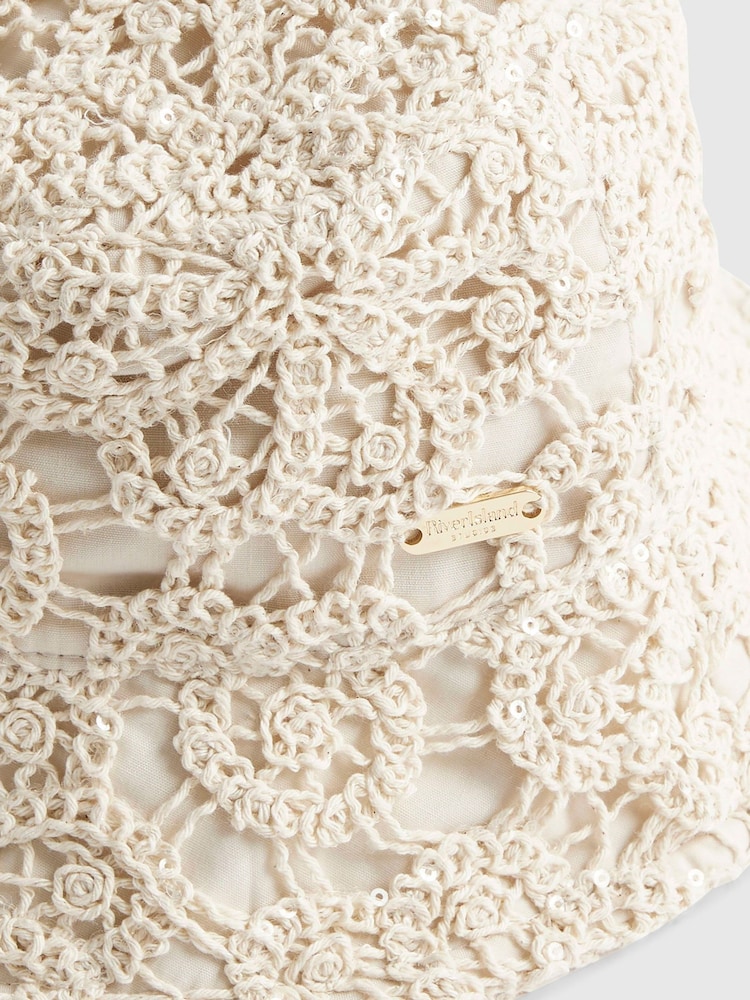 River Island Cream Crochet Bucket Hat - Image 3 of 3