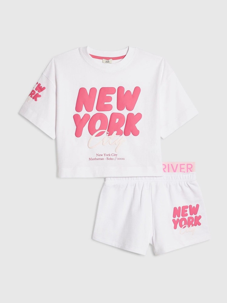 River Island White T-Shirt & Runner Shorts Set - Image 1 of 5 River Island White T-Shirt & Runner Shorts Set - Image 1 of 5
